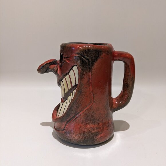 Vintage 1970s Deep Pink Art Pottery Mug/Pitcher – Laughing Face Whimsical 6" - Picture 6 of 8